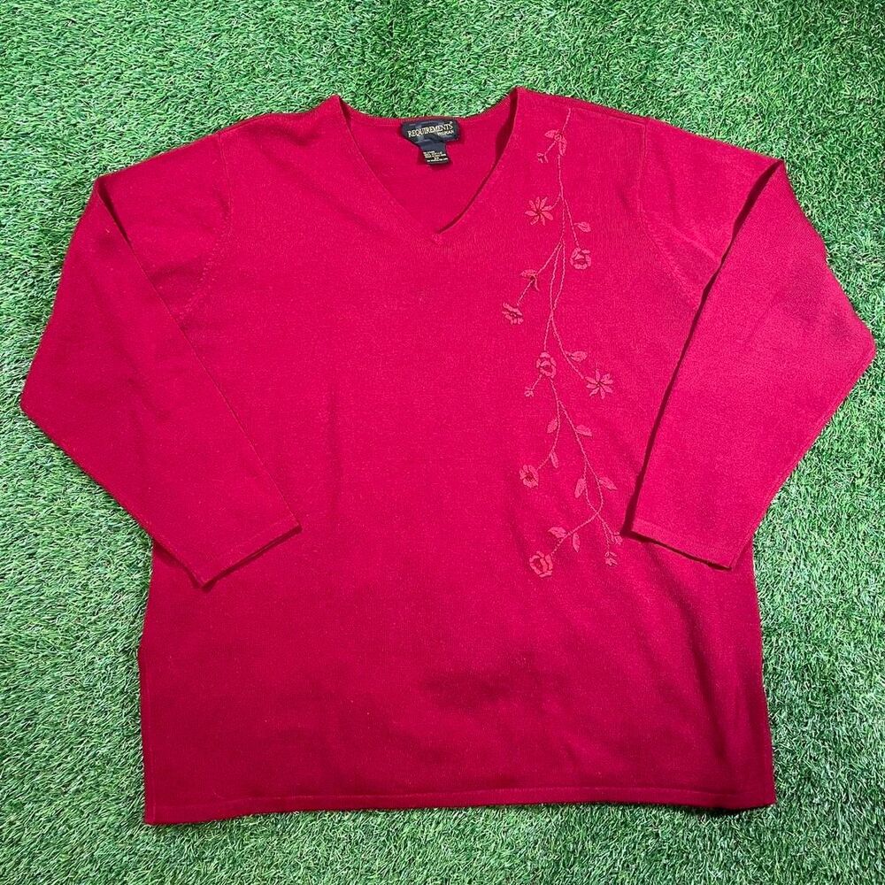 VTG Requirements embroidered floral V-neck women's long sleeve sweater 2XL